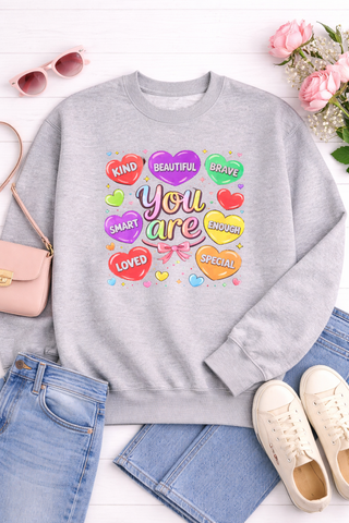 You Are Kind Brave Smart Loved Girls Youth Crewneck Sweatshirt Cute Affirmation
