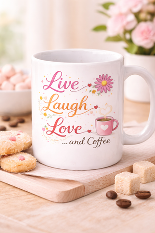 Live Laugh Love Coffee Mug Cute Floral Inspirational Gift 11oz 15oz
