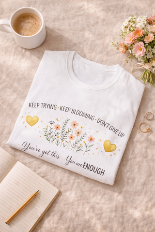 Keep Trying Keep Blooming Don’t Give Up Inspirational Floral T-Shirt Gift