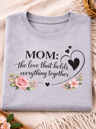 Mom The Love That Holds Everything Together Heart Floral T-Shirt