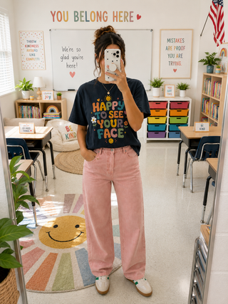 Happy to See Your Face Teacher Shirt Positive Vibes Unisex Classroom Tee Back to School
