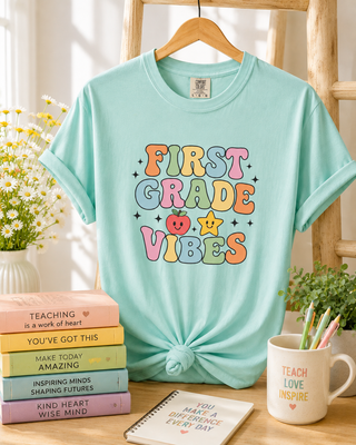 First Grade Vibes Tee Cute Back to School Teacher Shirt
