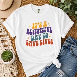 It's a Beautiful Day to Save Lives Nurse Shirt, Retro RN LPN Tee, Healthcare Worker Gift, Nurse Appreciation Shirt, Medical Professional Graphic Tee