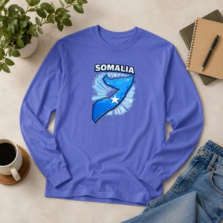 Somalia Map Flag Long Sleeve Shirt, Somali Pride Tee, Vintage Somalia Star Design, Somali Heritage Gift, Patriotic Country Long Sleeve
