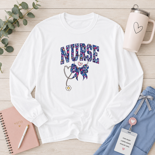 Floral Nurse Long Sleeve Shirt Girly Healthcare RN LPN NICU School Nurse Stethoscope Tee Nurse Appreciation New Grad Birthday Gift