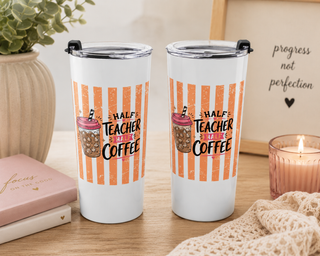 Teacher Half Coffee Shirt, Teacher Coffee Lover Tee, Funny Teacher Shirt, Iced Coffee Teacher Gift, Back to School Teacher Apparel