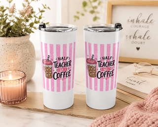 Half Teacher Half Coffee Shirt, Teacher Coffee Lover Tee, Funny Teacher Shirt, Iced Coffee Teacher Gift, Back to School Teacher Apparel