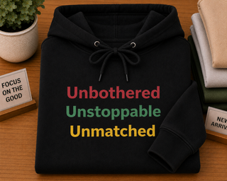 Unbothered Unstoppable Unmatched Hoodie, Embroidered Sweatshirt