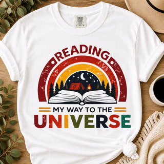 Retro Reading My Way to the Universe Book Lover Bookworm Librarian Tee