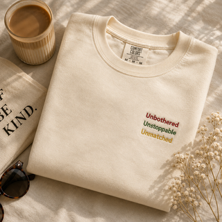Unbothered Unstoppable Unmatched Embroidered Minimalist Tee