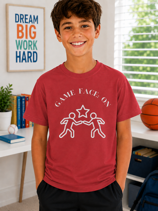 Game Face On White Graphic Shirt for Boys Youth Sports Motivational Tee