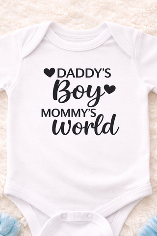 Daddy’s Boy Mommy’s World Onesie Baby Boy Outfit Cute Mom Dad Gift