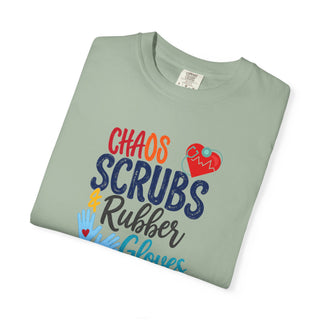 Chaos Scrubs & Rubber Gloves T-Shirt, Funny Nurse Shirt, RN LPN Gift, Healthcare Worker Tee, Nurse Appreciation Shirt, Medical Professional Gift