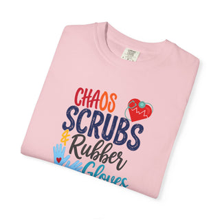 Chaos Scrubs & Rubber Gloves T-Shirt, Funny Nurse Shirt, RN LPN Gift, Healthcare Worker Tee, Nurse Appreciation Shirt, Medical Professional Gift