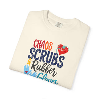 Chaos Scrubs & Rubber Gloves T-Shirt, Funny Nurse Shirt, RN LPN Gift, Healthcare Worker Tee, Nurse Appreciation Shirt, Medical Professional Gift