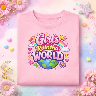 Girls Rule The World Shirt Cute Empowering Kids Graphic Tee Gift