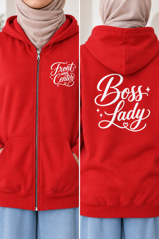 Boss Lady Hoodie Full Zip Motivational Statement Hoodie for Women Comfortable Casual