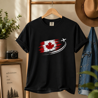 Distressed Canadian Flag Airplane T-Shirt, Maple Leaf Aviation Tee, Patriotic Travel Comfort Colors Shirt