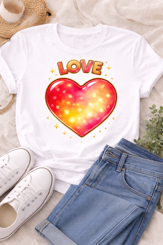 Love Heart Graphic T-Shirt, Cute Aesthetic Red Gold Heart Shirt for Women